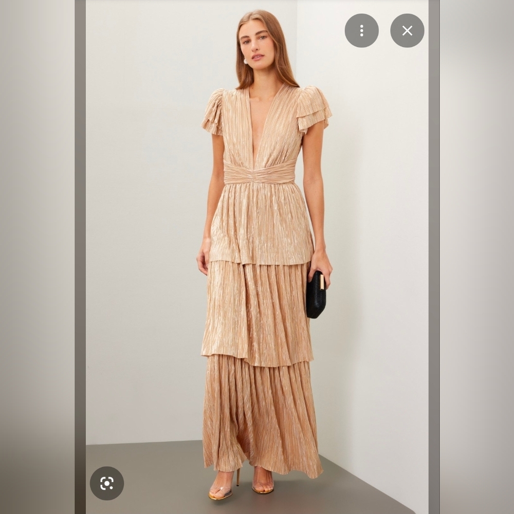 Sabina Musayev Maze Tiered Pleated V-Neck Maxi Dress in Champagne